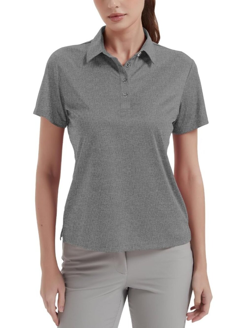 Women's Light Heather Grey 4 Buttons UPF 50+ Short Sleeve Shirt Quick Dry Tops